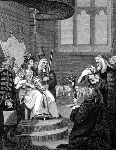 The Act of Union between England and Scotland being read before Queen Anne by Unbekannt