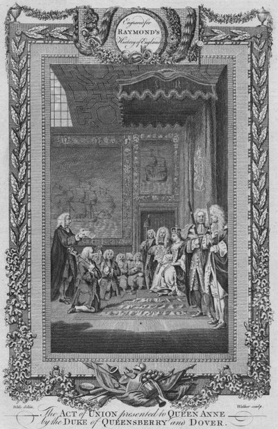 The Act of Union presented to Queen Anne by the Duke of Queensberry and Dover, c1787 by Unbekannt