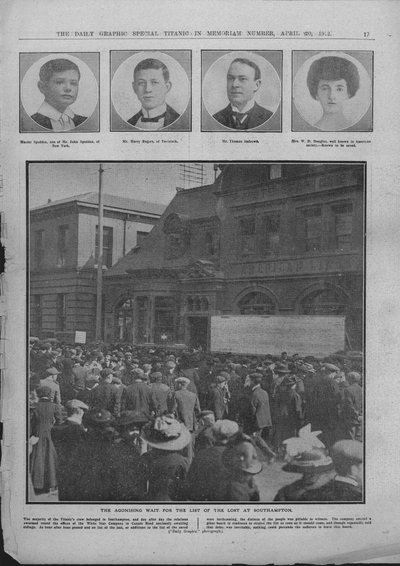 The Agonising Wait for the List of the Lost at Southampton, April 20, 1912 by Unbekannt