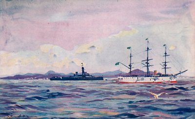 The Benjamin Constant Training Cruiser and the Dreadnought Minas Geraes in Rio Harbour, 1914 by Unbekannt