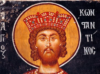 The Byzantine Fresco from the 15th Century (Detail): The Emperor Constantine, Wall Painting, Michael Archangel Church in Pedoulas, Cyprus, Painted Churches UNESCO Site, Troodos, Cyprus by Unbekannt