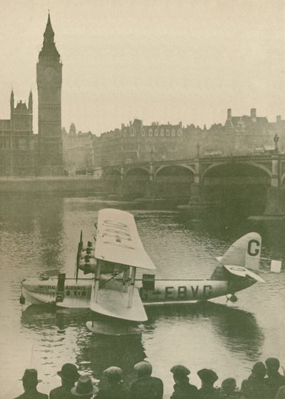 The Calcutta Flying-Boat Moored in the Thames opposite the Houses of Parliament, 1927 by Unbekannt