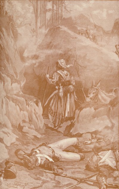 The Cantinière of the 26th Regiment Climbing The Rocks at Busaco by Unbekannt