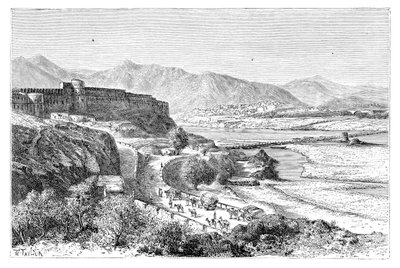 The Citadel of Attock and a bridge of boats over the Indus, Pakistan by Unbekannt