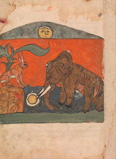 The Clever Hare with the King of the Elephants at the Spring of the Moon by Unbekannt