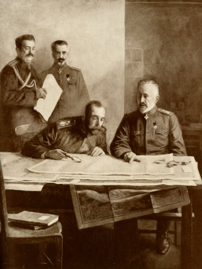 The Emperor of Russia with the Grand Duke Nicholas at the Front, 1916 by Unbekannt