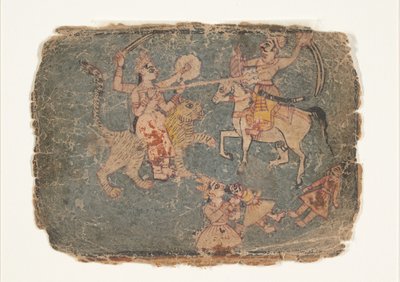 The Goddess Durga Slaying an Enemy, Page from a Dispersed Markandeya Purana by Unbekannt