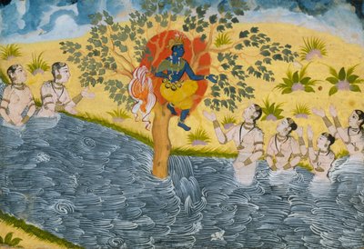 The Gopis Plead with Krishna to Return Their Clothing, Page from a Bhagavata Purana, ca. 1610 by Unbekannt