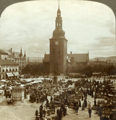 The Great Market Around Statue Christian IV, Christiania, Norway, c1905 by Unbekannt