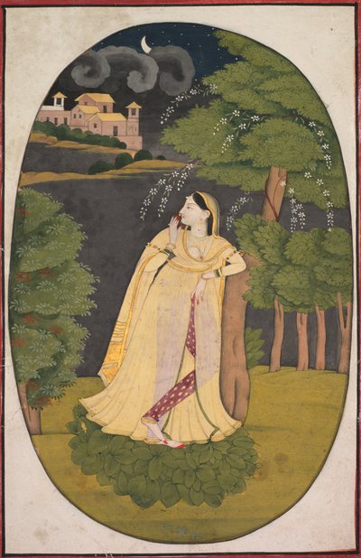 The Heroine Who Waits Anxiously for Her Absent Lover Utka Nayika, c. 1800 by Unbekannt