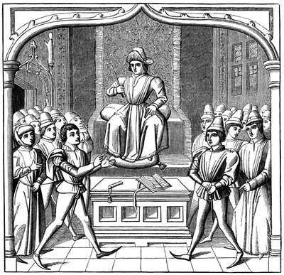 The Judicial Duel, the Plaintiff Opening His Case Before the Judge by Unbekannt