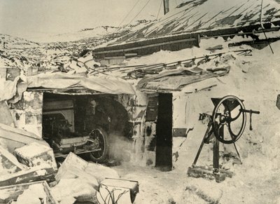The Motor Car in the Garage, and Maize-Crusher on the Right, c1908, 1909 by Unbekannt