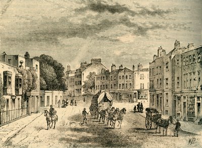 The Old Village of Vauxhall, with Entrance to the Gardens, in 1825 by Unbekannt