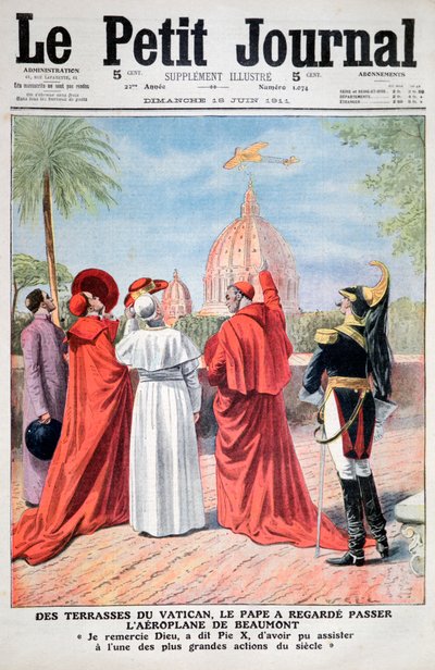 The Pope viewing the plane of Andre Beaumont over Rome, 1911 by Unbekannt