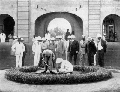 The Prince of Wales planting a tree at the Kumasi Church College, Ghana by Unbekannt