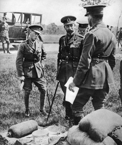 The Prince of Wales with George V, at a gas school during the First World War, 1914-1918 by Unbekannt