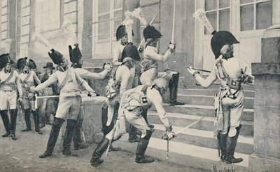The Prussian Noble Guard Sharpen Their Swords on the Steps of the French Embassy at Berlin, 1896 by Unbekannt
