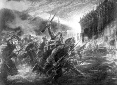 The Storming of the Winter Palace in Petrograd in October by Unbekannt