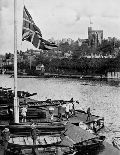 The Union Jack Flying Half Mast at the Eton College Boathouse, Berkshire by Unbekannt