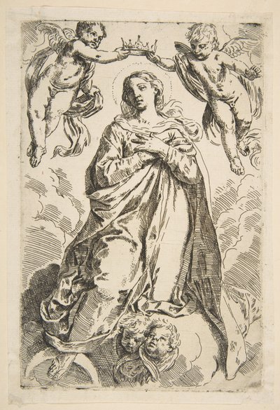 The Virgin being crowned by two angels (copy after Cantarini) by Unbekannt