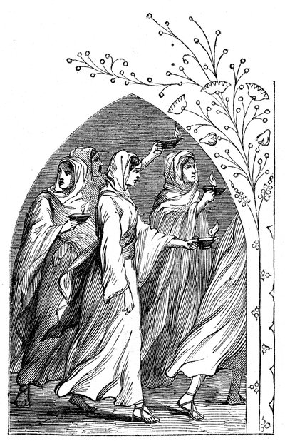 The Wise Virgins going to meet the bridegroom, their lamps shining brightly by Unbekannt