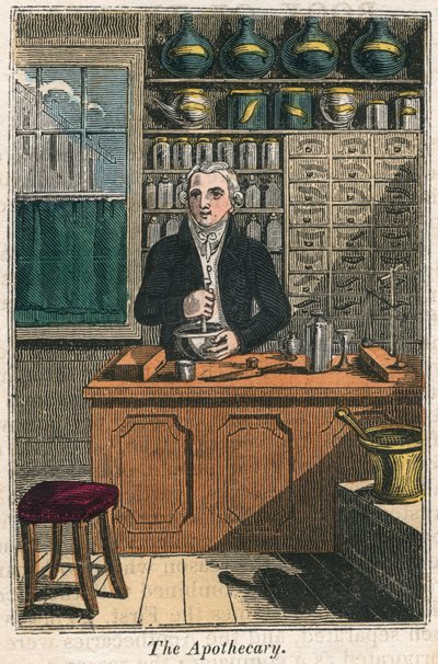 The Apothecary Using Pestle and Mortar to Prepare Drugs, 1823 by Unbekannt