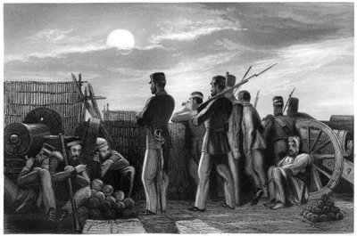 The defenders on the lookout, battery at Lucknow, 1857 by Unbekannt