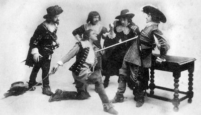 The duel, scene from act I of The Breed of the Treshams by John Rutherford, 20th century by Unbekannt