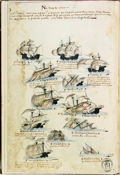 The Fleet of Pedro Álvares Cabral in 1500. From Livro das Armadas, ca 1568 by Unbekannt