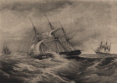 The Frigate Kreiser and the Sloop Ladoga at the Coast of America by Unbekannt