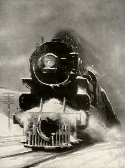 The fury of the blizzard makes no impression on this mammoth locomotive by Unbekannt