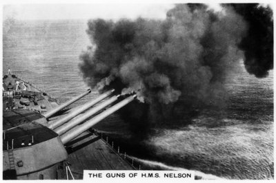 The Guns of the Battleship HMS Nelson Firing, 1937 by Unbekannt