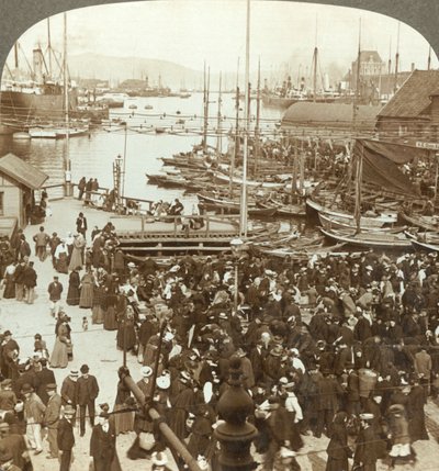 The harbor, N.W. from the market-place in Bergen, the greatest fish market of Norway by Unbekannt