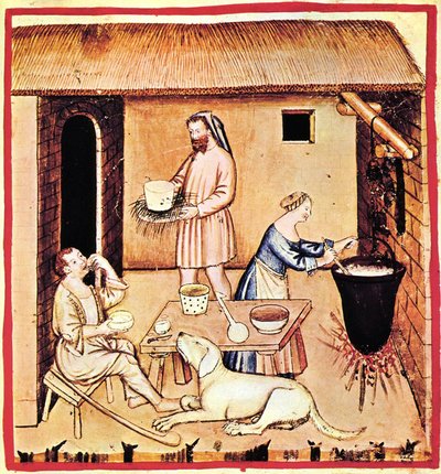 The Production of Cheese. A Miniature from Tacuinum Sanitatis, Second Half of 14th Century by Unbekannt