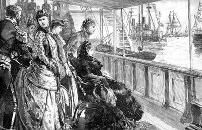 The queen reviewing the fleet at Spithead, Hampshire by Unbekannt