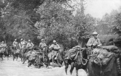 The re-supply of a machine gun unit by horseback, Aisne, France by Unbekannt