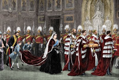 The royal procession in Westminster Palace on the way to the House of Lords, 1886, 1900 by Unbekannt