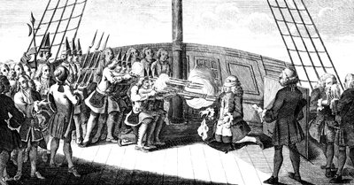 The shooting of Admiral Byng on board the Monarque by Unbekannt