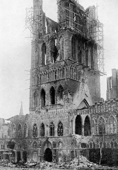 The Tower of Market Hall After a German Bombardment, Ypres, Belgium, First World War, 1920 by Unbekannt