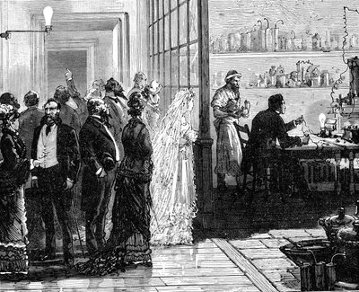 Thomas Edison experimenting with electric lamps on his wedding day by Unbekannt