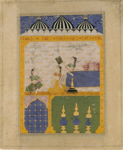 Three Ladies in a Palace Interior: Page from a Dispersed Laur Chanda by Unbekannt