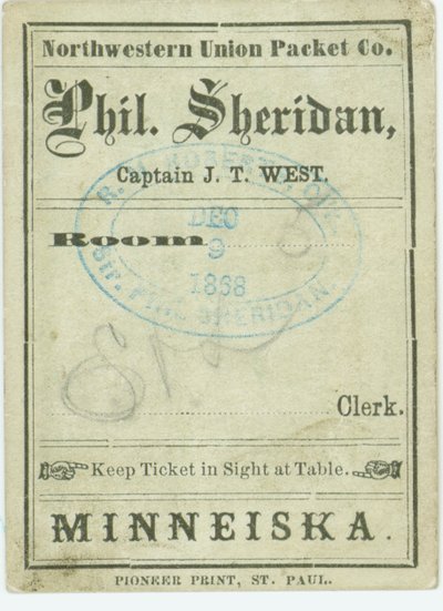 Ticket for the steamboat Phil. Sheridan, December 9, 1868 by Unbekannt