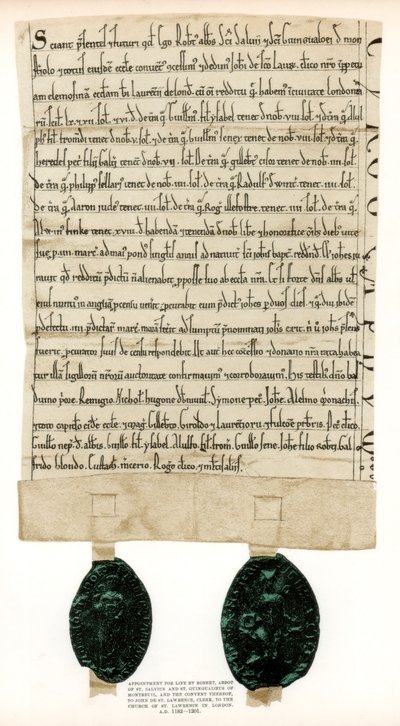 Title deed for properties surrounding the Guildhall, City of London, c1182-1201 by Unbekannt
