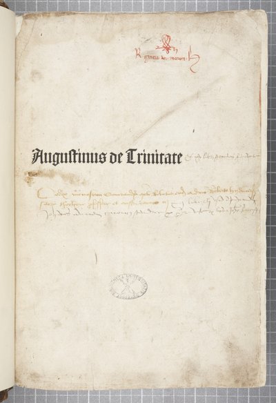 Title page of De Trinitate and De Civitate Dei cum commento, written by Augustine of Hippo by Unbekannt
