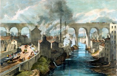 Train crossing Stockport viaduct on the London & North Western Railway by Unbekannt