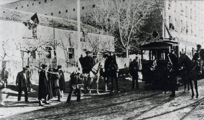 Tramway Strike in Madrid, the Civil Guard Charges at Strikers Who Try to Stop a Tramway, Published in the Magazine 