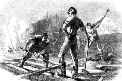 Troops Tearing Up a Railway, American Civil War by Unbekannt