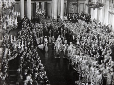 Tsar Nicholas II at the opening ceremony of the first Duma, St Petersburg, Russia by Unbekannt