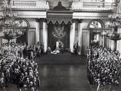 Tsar Nicholas II speaking at the opening of the first Duma, St Petersburg, Russia by Unbekannt