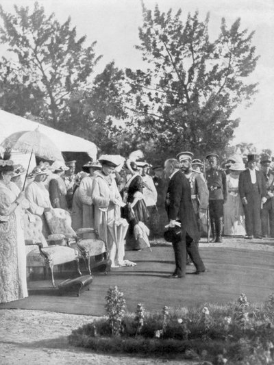 Tsar Nicholas II with visiting French President Poincare, Krasnoye Selo, Russia, 22 July 1914 by Unbekannt